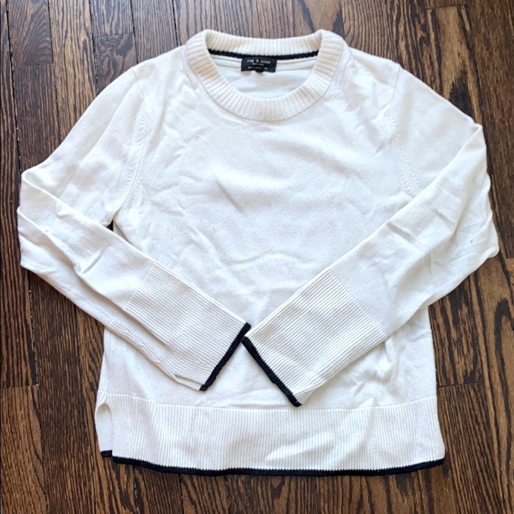 rag & bone Cream with Black Trim Cashmere Sweater